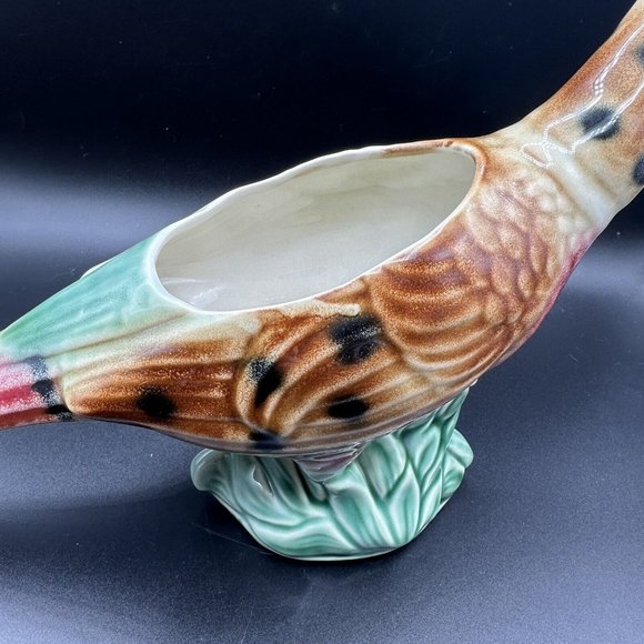 Vintage Bird Planter Pottery USA Ceramic Large 17"x8.5” Pheasant Marked Numbered - Picture 6 of 15